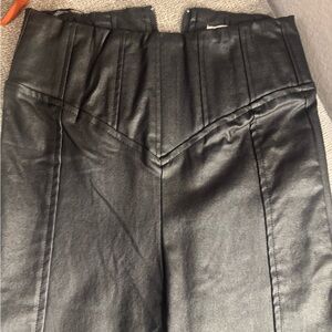 Meshki Black Faux Leather Pants with Chevron Waist Detail